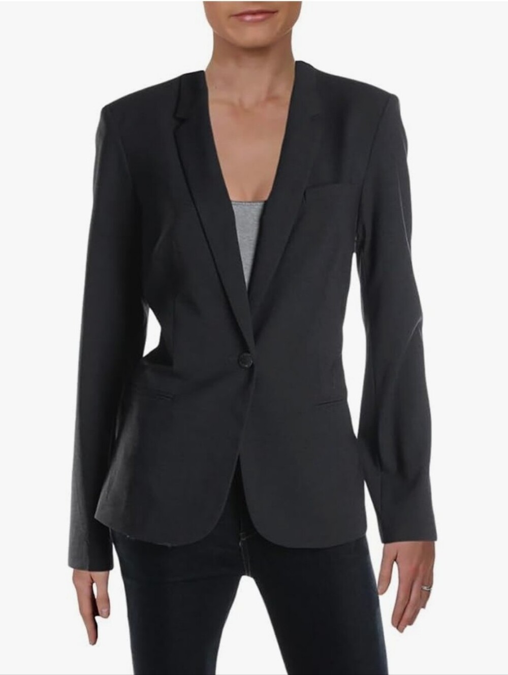 Calvin Klein Womens Sz 4 Black Suit Separate Business One-Button Blazer Jacket